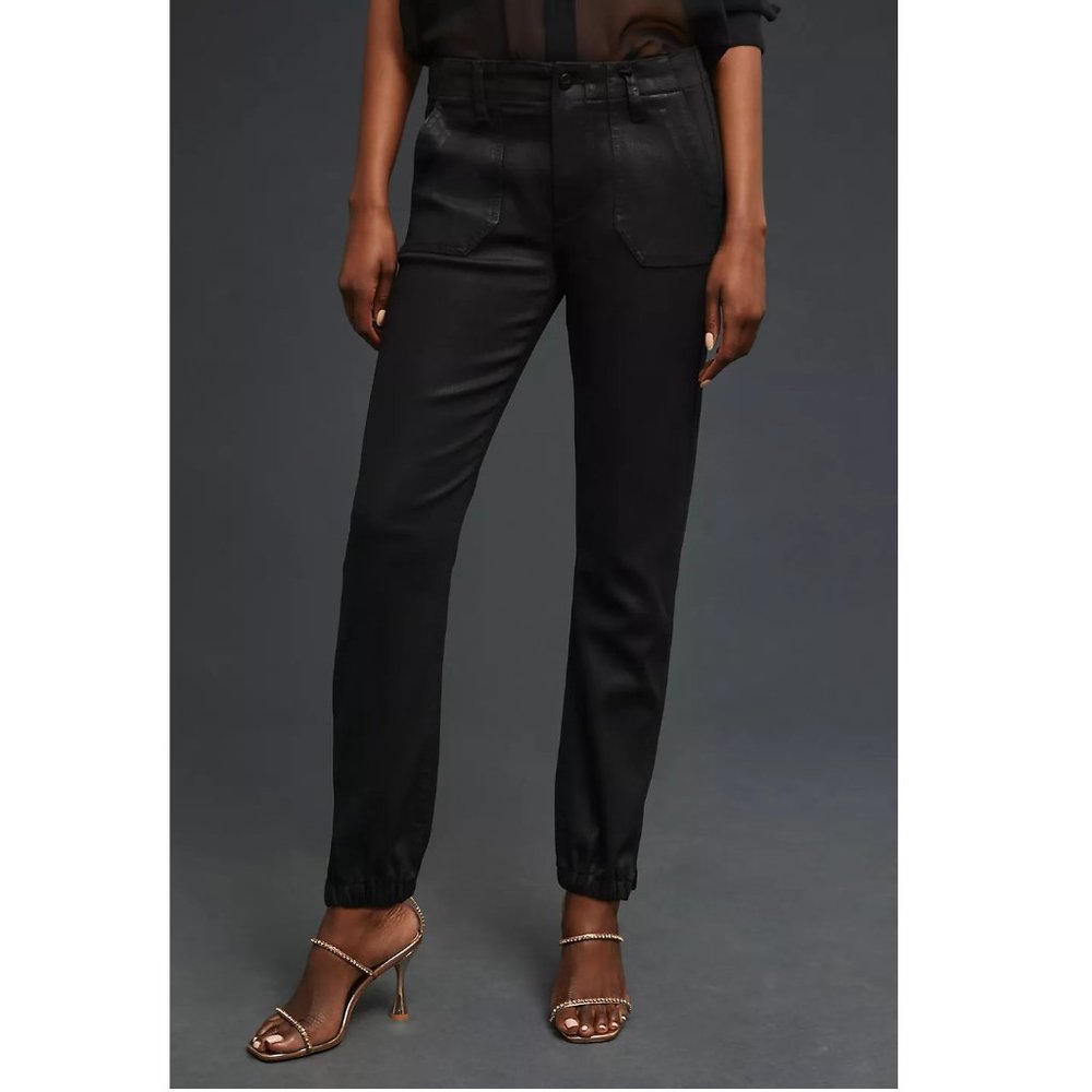 Paige Mayslie Mid-Rise Coated Joggers Black Fog Luxe - 24